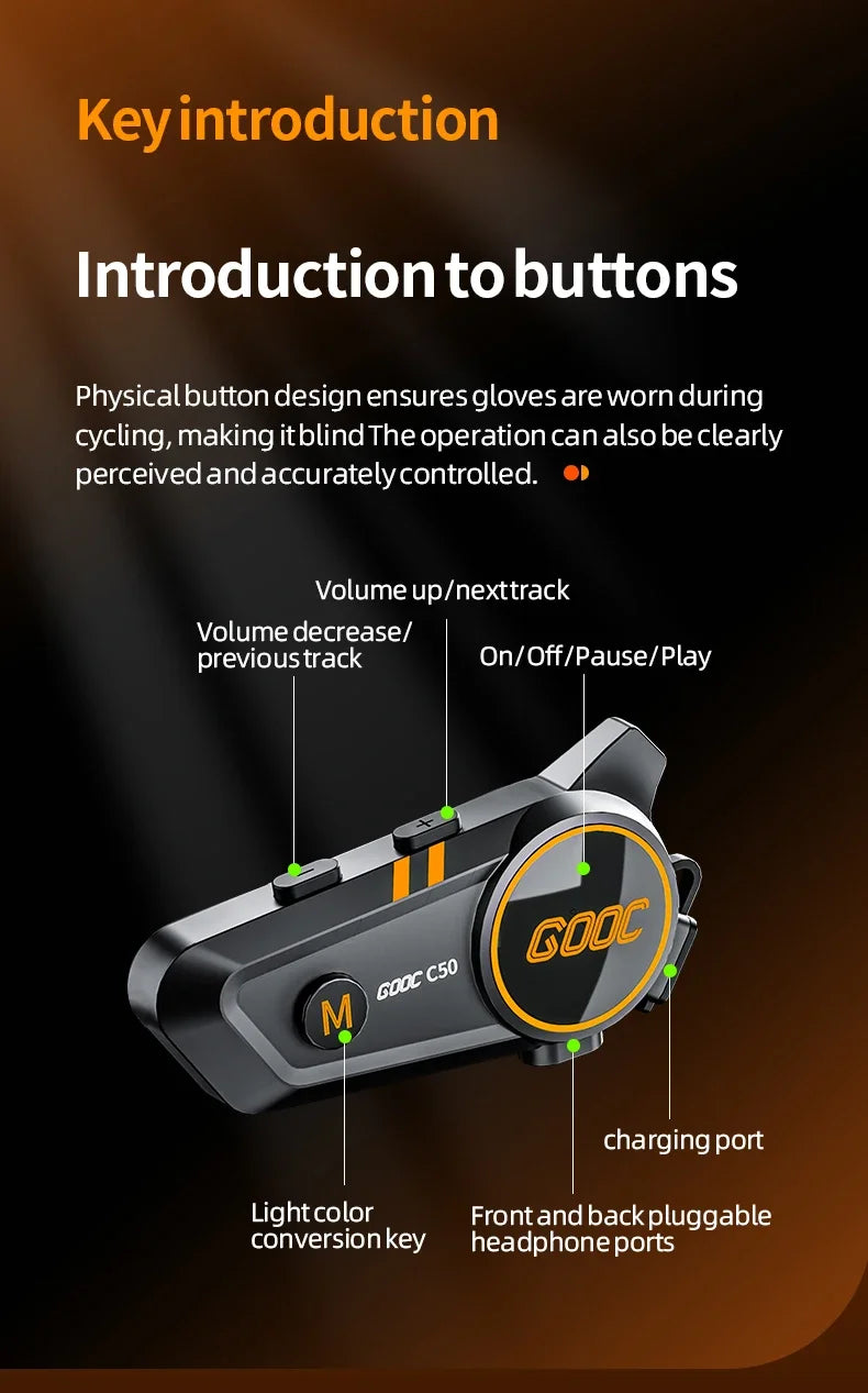 VELEV C50 Waterproof Bluetooth Motorcycle Helmet Headset — waterproof motorcycle helmet headset