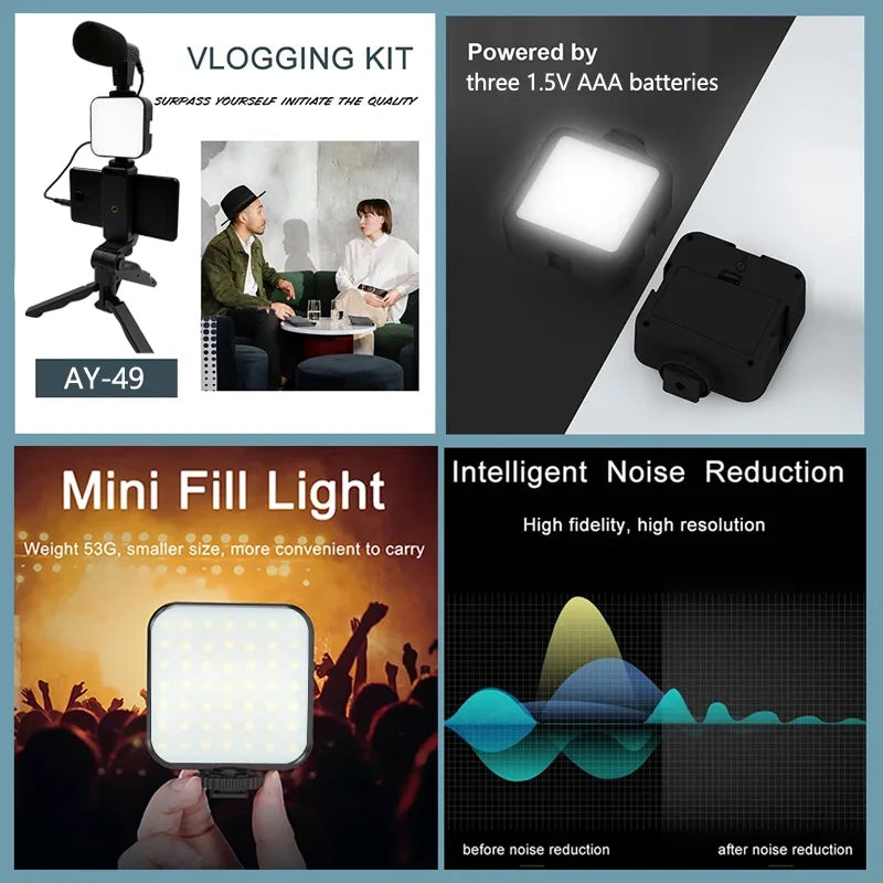 Smartphone Vlogging Kit with LED Light & Microphone for Professional Content