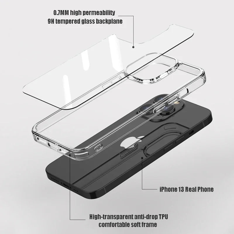 Balsam Luxury Tempered Glass Clear Case iPhone 16 15 14 13 12 11 X XR XS SE 8 7 Shockproof Cover