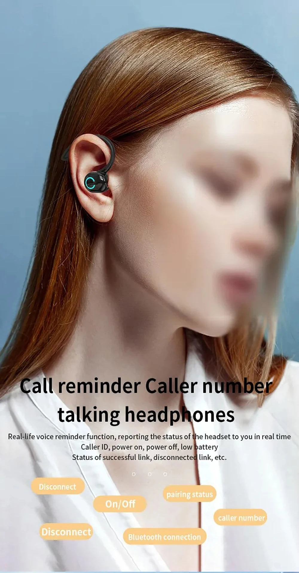 Active Noise Cancellation Wireless Ear Hook Headset