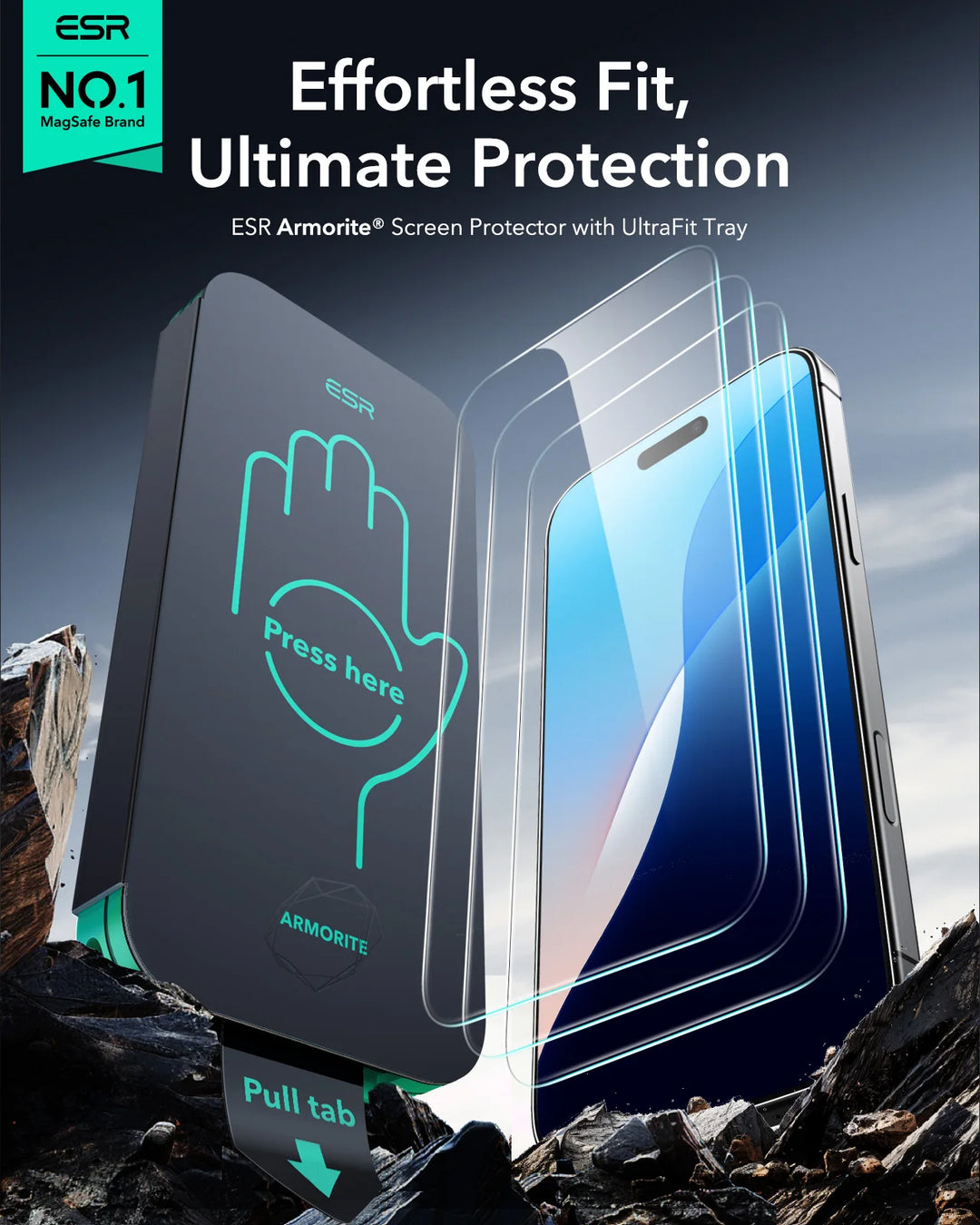 ESR Armorite 9H+ Tempered Glass Screen Protector iPhone 17 Pro Max HD Clear Anti-Spy 3-Pack UltraFit