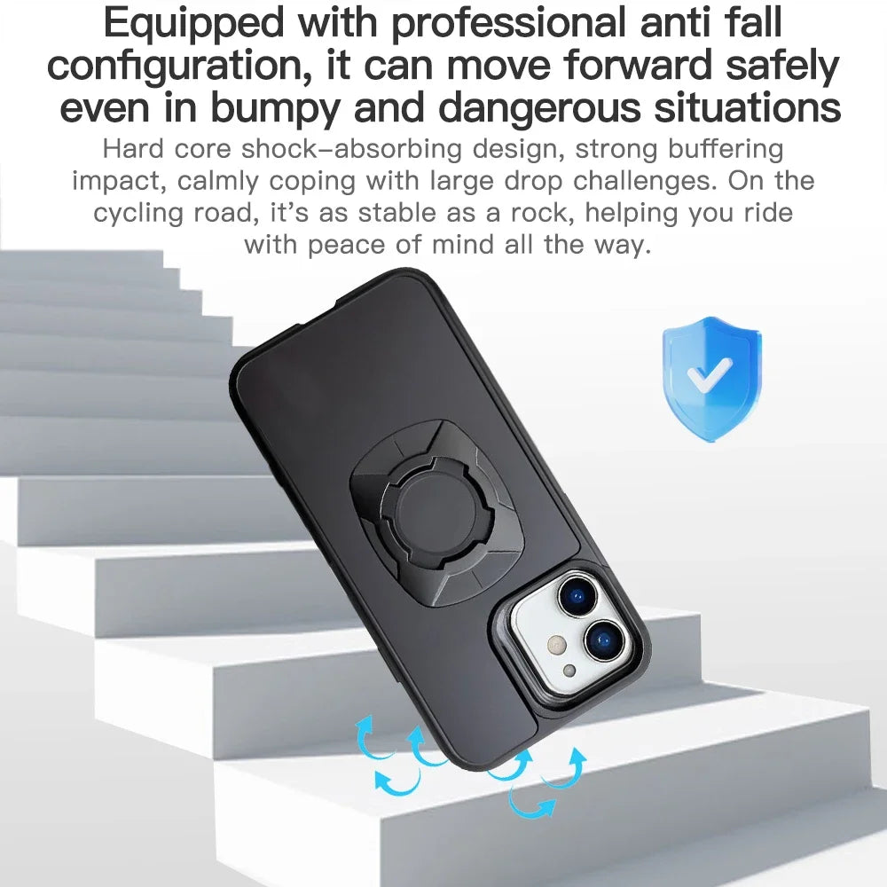Twist Lock Motorcycle Phone Case with Quad Quick Mount for iPhone 17/16/15/14 Pro Max - Secure Bike Handlebar Mount
