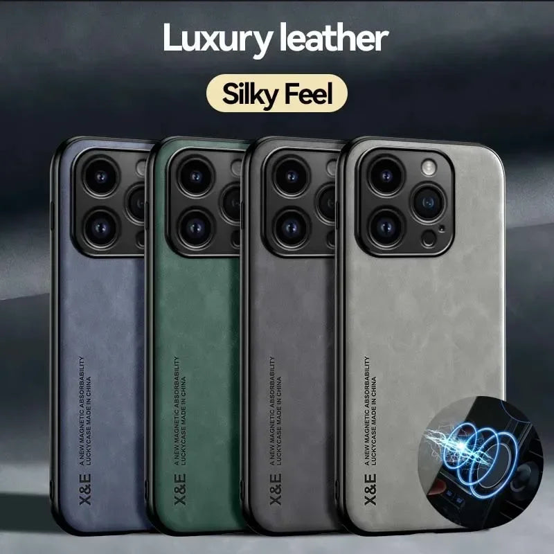 Buy Luxury Leather iPhone Case 2026 – Magnetic Car Holder | Free Shipping & Fast Delivery