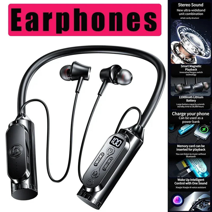 Luxuglow Smart Neckband Earphones – 12000mAh, Waterproof, HiFi – audio-accessory