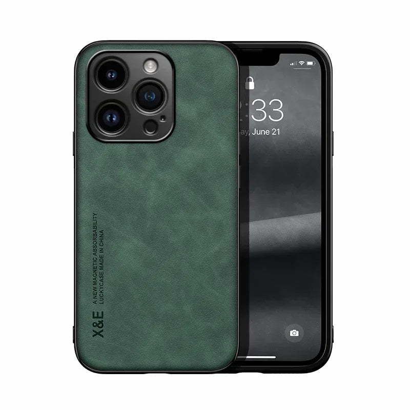 Buy Luxury Leather iPhone Case 2026 – Magnetic Car Holder | Free Shipping & Fast Delivery