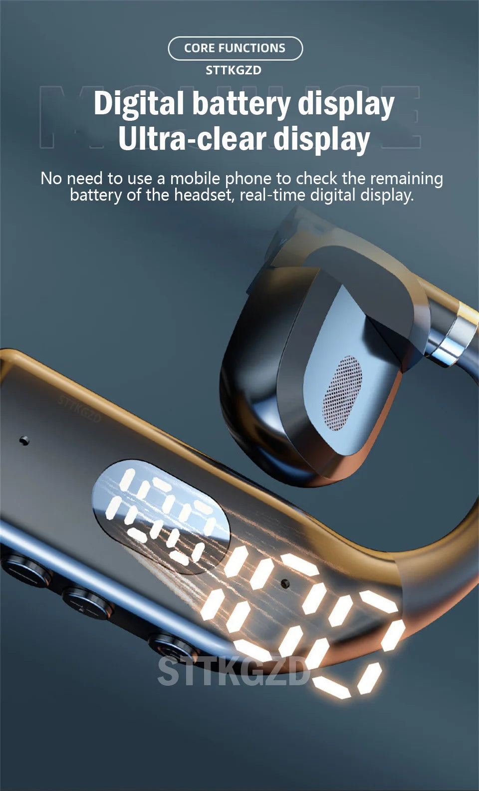 STTKGZD Bluetooth 5.3 Open-Ear Helmet Headset with ENC Noise Reduction LED Display