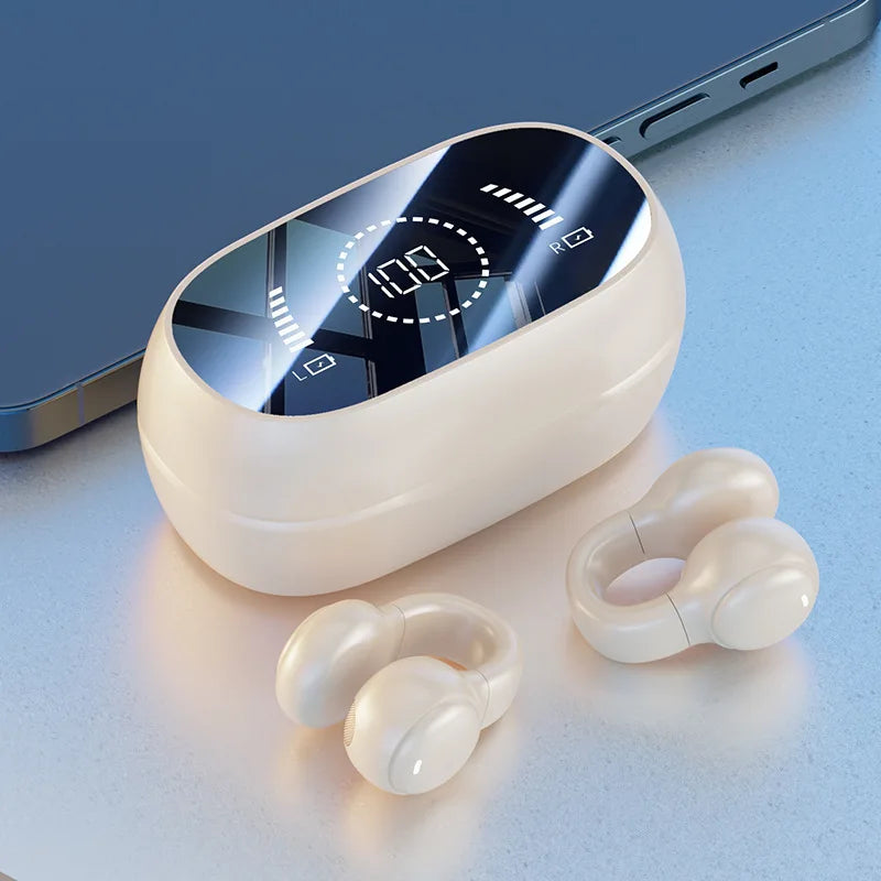 BT 5.3 Mirror Ear Clip Headphones | Digital Display OWS | HiFi Lossless AAC | Sport Wireless