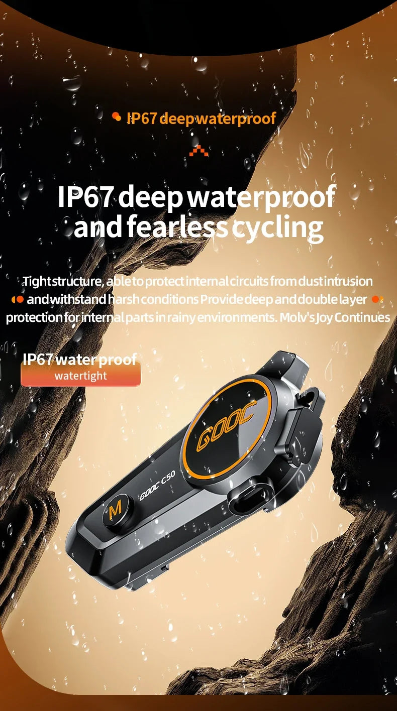 VELEV C50 Waterproof Bluetooth Motorcycle Helmet Headset — waterproof motorcycle helmet headset