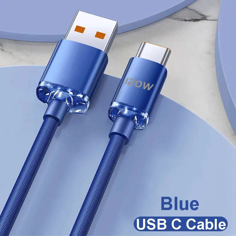 120W 6A USB-A to USB-C Fast Charging Cable | Braided Data Cord Xiaomi Oppo Samsung PD Quick Charge