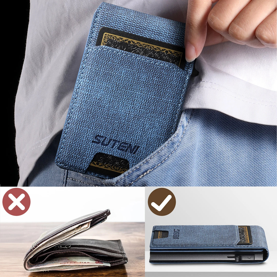 PU Leather Magnetic Card Holder Wallet Kickstand 12-Card
