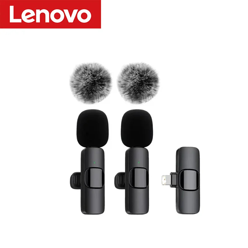 Lenovo Wireless Lavalier Microphone | Mini Clip-On Mic for iPhone Android Live Stream