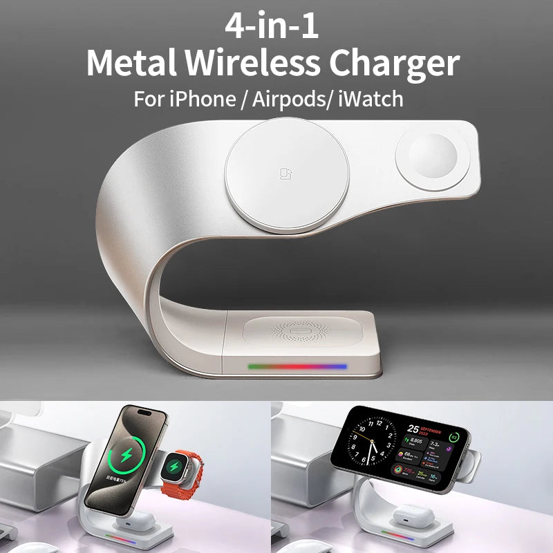 CrownQu 4-in-1 Magnetic Wireless Charging Station – 15W
