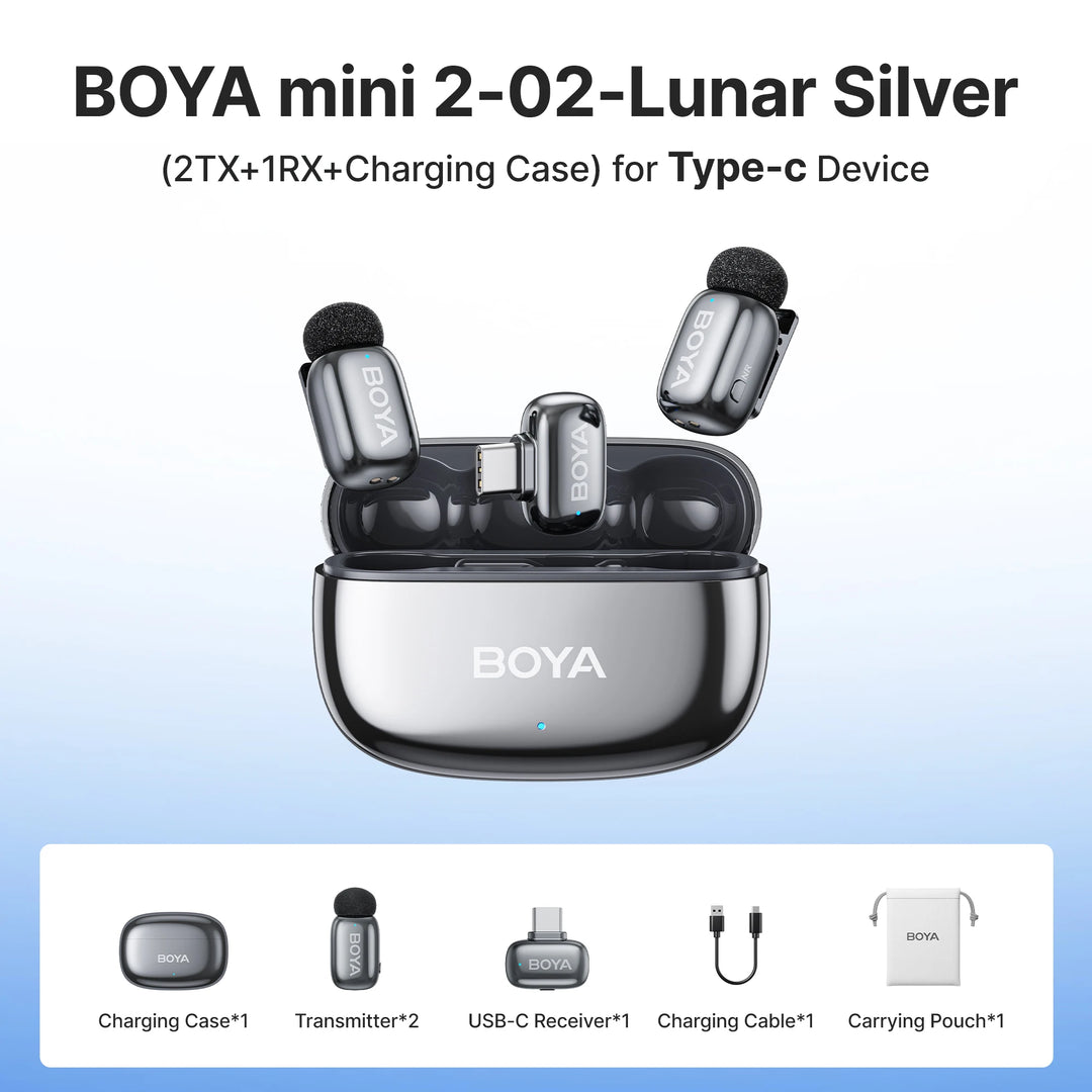 BOYA Mini 2 Wireless Lavalier Mic | AI Noise Cancellation 24-Bit for iPhone Android