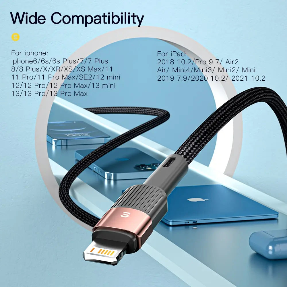 ESSAGER 2.4A Lightning iPhone Cable | Fast Charging Braided Cord iPhone 13 12 11–5 XR XS SE