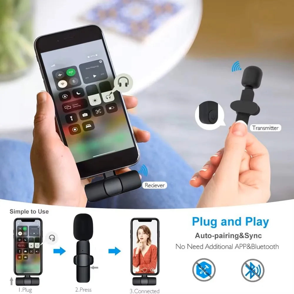 Lenovo Wireless Lavalier Microphone | Mini Clip-On Mic for iPhone Android Live Stream