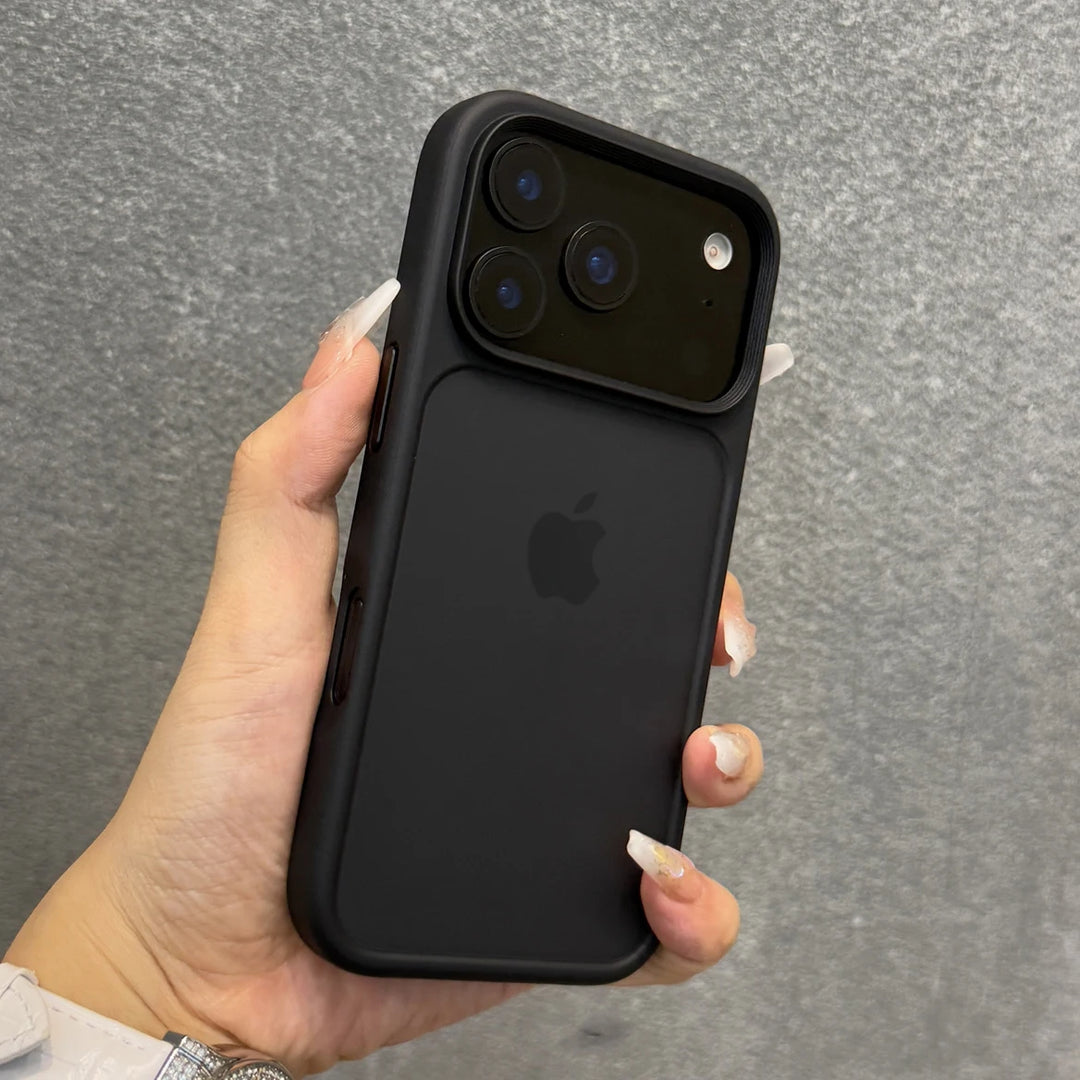 Luxury Orange Matte Transparent iPhone 17 Pro Max Case | Metal Buttons Shockproof Cover