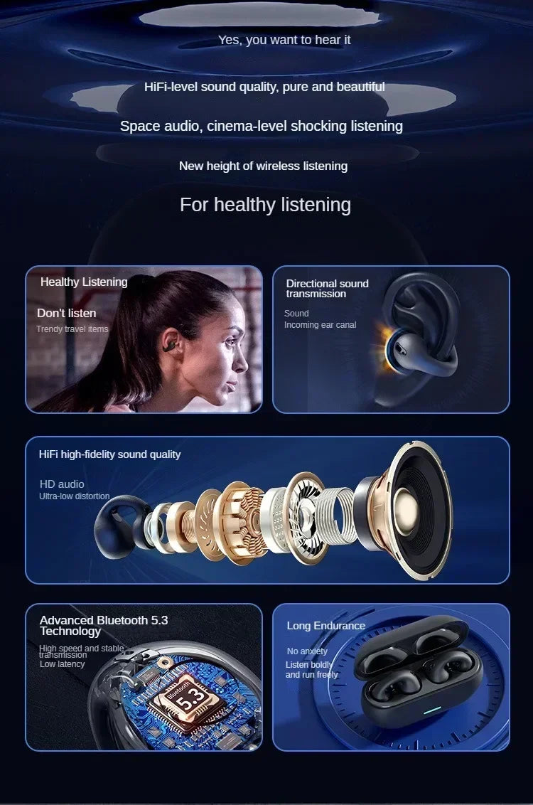ZONGJI Wireless Ear Hook Earphones - Active Noise Cancellation Headsets
