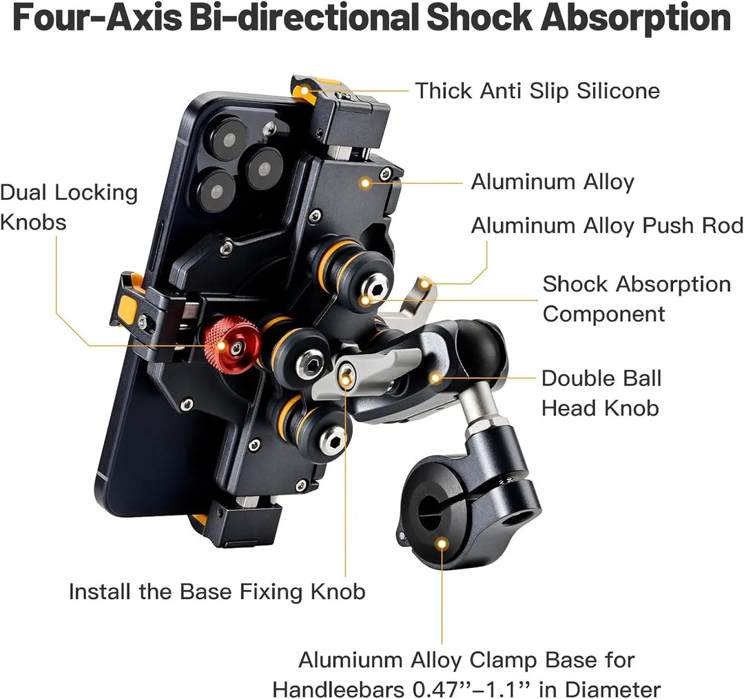 Aluminum Motorcycle Phone Holder Anti-Shake 360° Adjustable Bike GPS Mount
