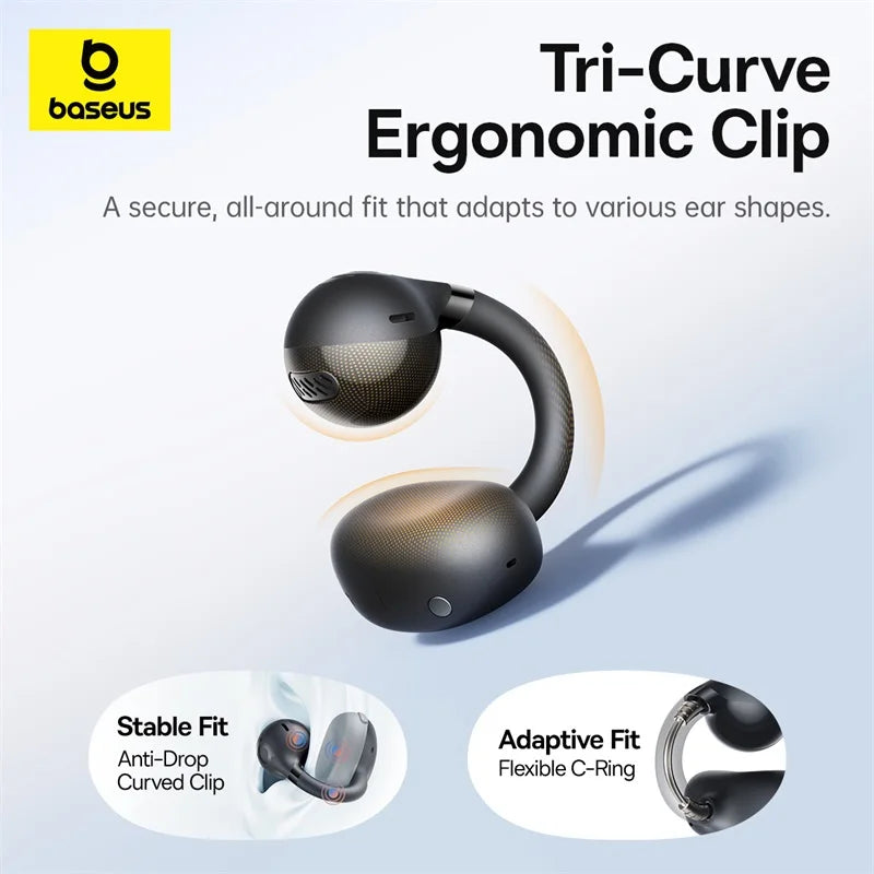Baseus BC1 Bluetooth 6.0 Open Ear Clip Earbuds | 4-Mic AI | Super Bass | IP55 | 38H