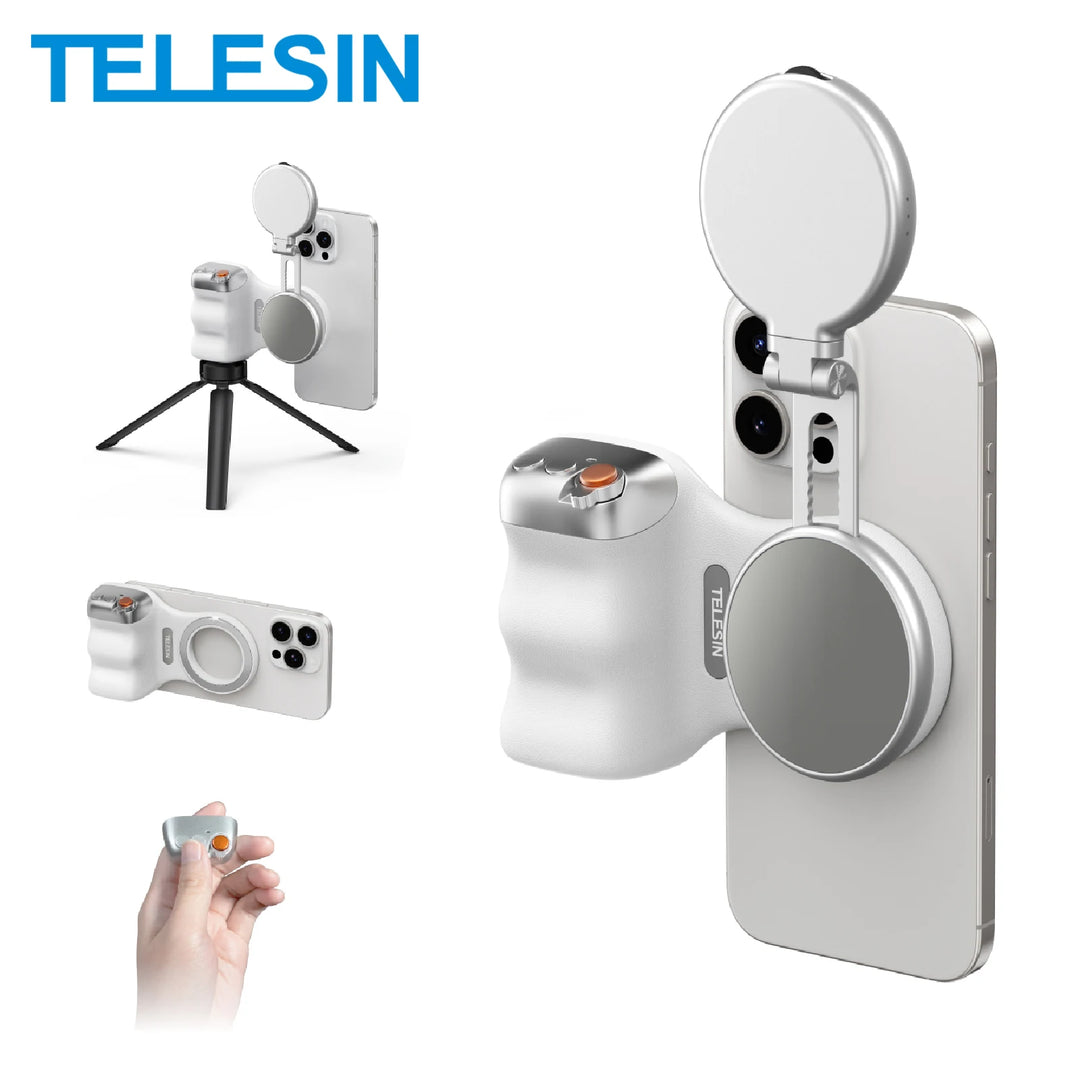 TELESIN P1-MP-10 Magnetic Phone Camera Grip | Bluetooth Remote Fill Light Handle for iPhone Android