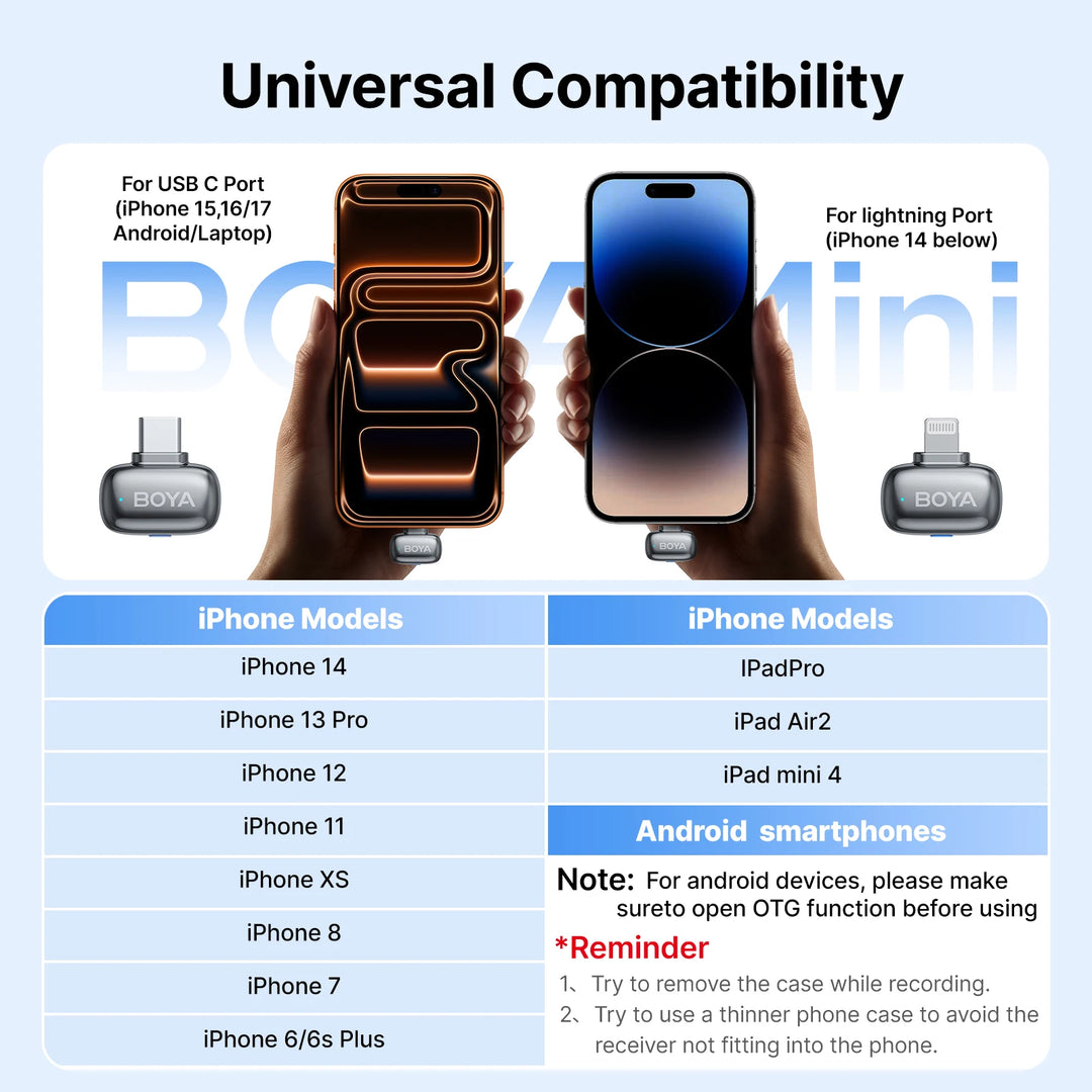 BOYA Mini 2 Wireless Lavalier Mic | AI Noise Cancellation 24-Bit for iPhone Android