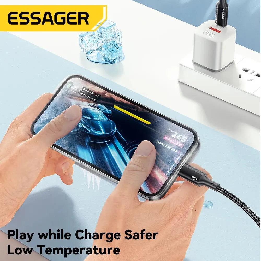 ESSAGER USB-C to Lightning Cable 3A 29W PD | Fast Charging Braided Cord iPhone 14 13 12 11 iPad