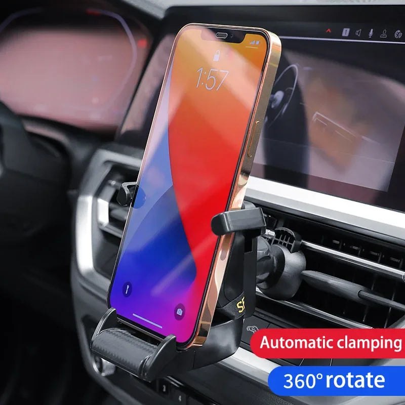 Racing Car Phone Holder – Carbon Fiber Air Vent Mount Auto-Adjust 360° Rotate