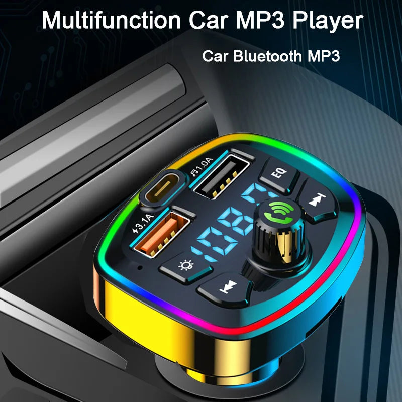 Bluetooth 5.0 FM Transmitter for Hands-Free Call, Car USB Charger, MP3 Player