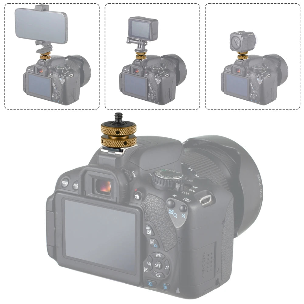 Hot Shoe to 1/4-20 Aluminum Adapter Mount for DSLR & Mirrorless Camera Rigs