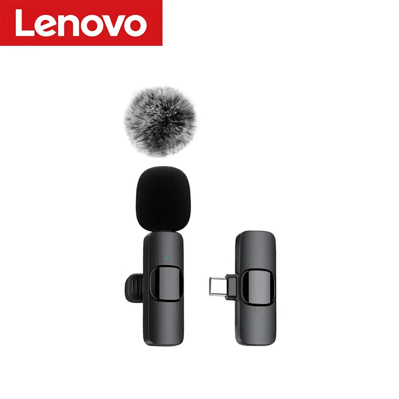 Lenovo Wireless Lavalier Microphone | Mini Clip-On Mic for iPhone Android Live Stream