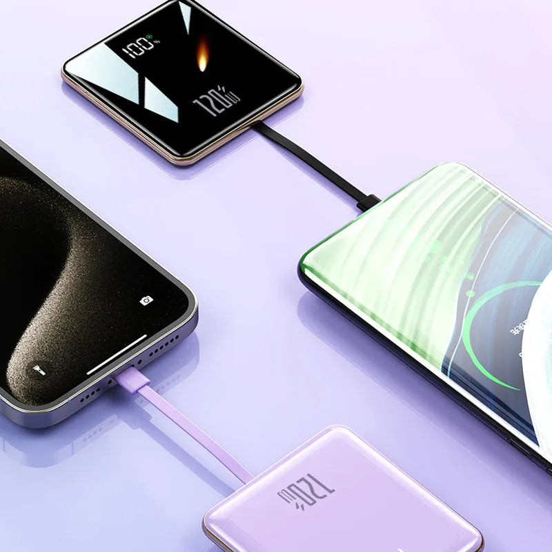 20000mAh 120W Ultra-Thin Power Bank with 4 Built-in Cables for Fast Charging