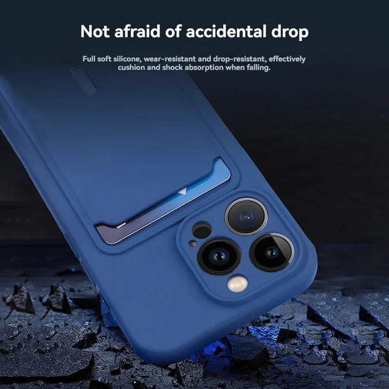 Clear TPU Phone Case with Card Slot iPhone 11-16 Pro Max