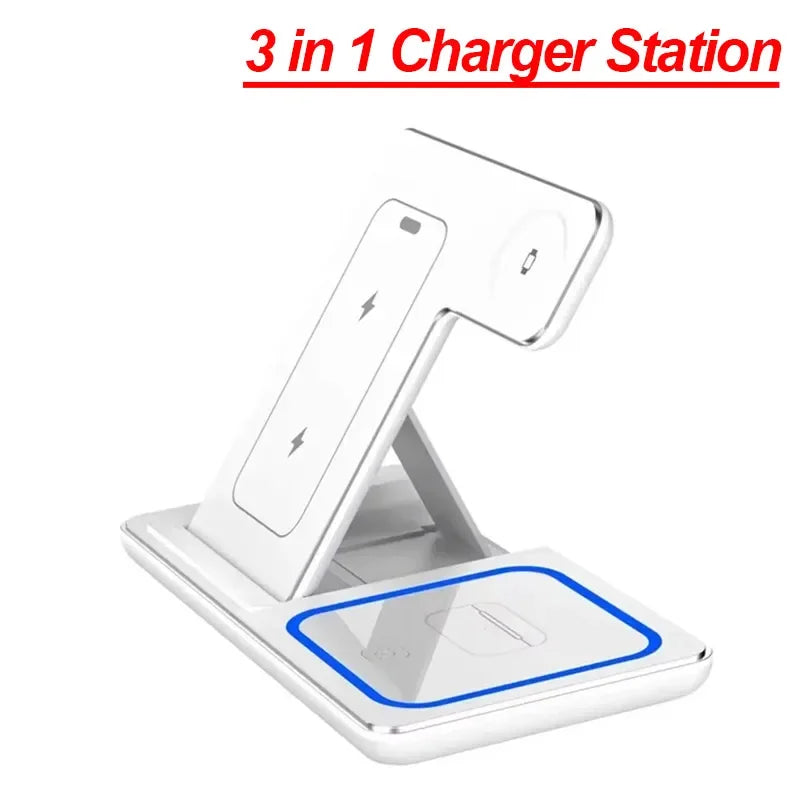 VIKEFON 3 in 1 Foldable Wireless Charging Station | 15W Fast Charger for iPhone 17 iWatch AirPods