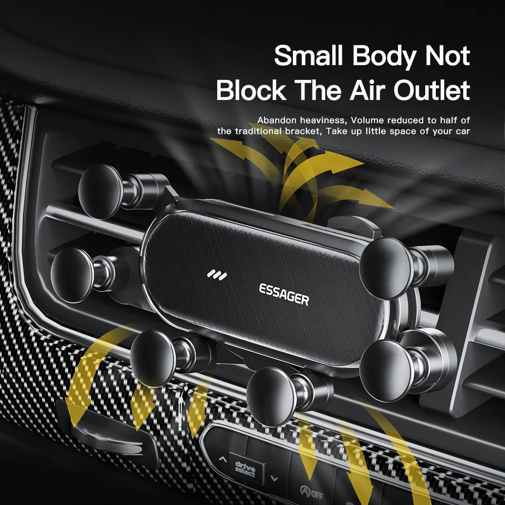 ESSAGER Gravity Car Phone Holder | Air Vent Mount 6-Point Grip for iPhone 14 13 Samsung Xiaomi