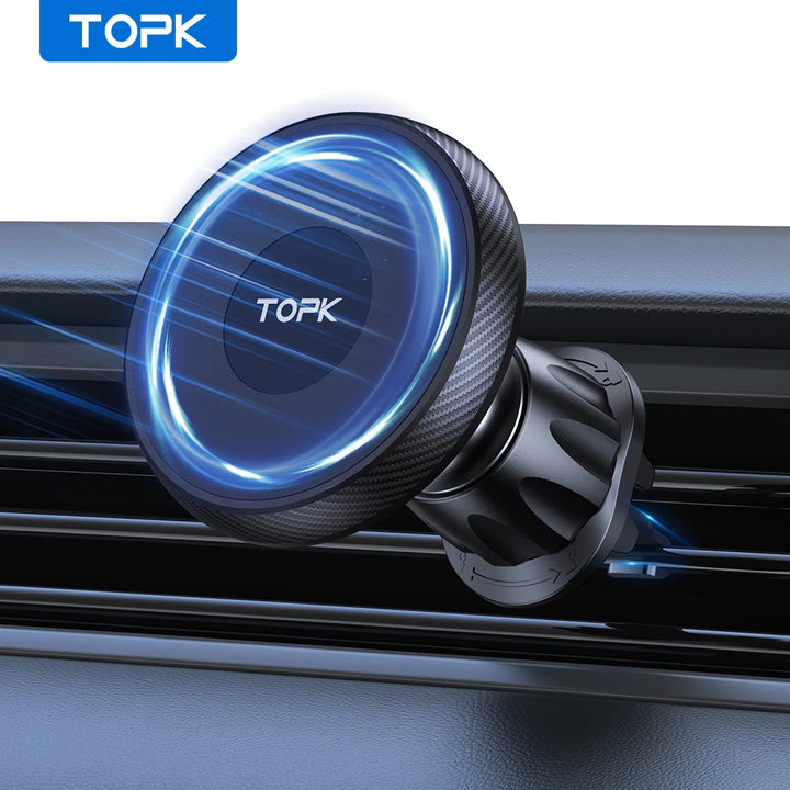 TOPK MagSafe Car Phone Holder | Metal Hook Magnetic Mount Single-Hand Operation for iPhone Android
