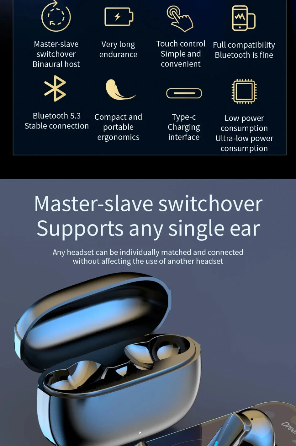 Wireless Noise-Cancelling Bluetooth 5.3 Earbuds – Secure Fit for Workouts
