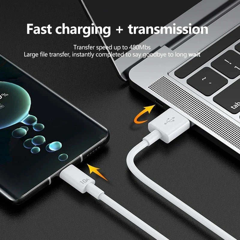 3-Pack 100W 10A USB-A to USB-C Super Fast Charging Cable | Quick Charge Cord Xiaomi Samsung Huawei