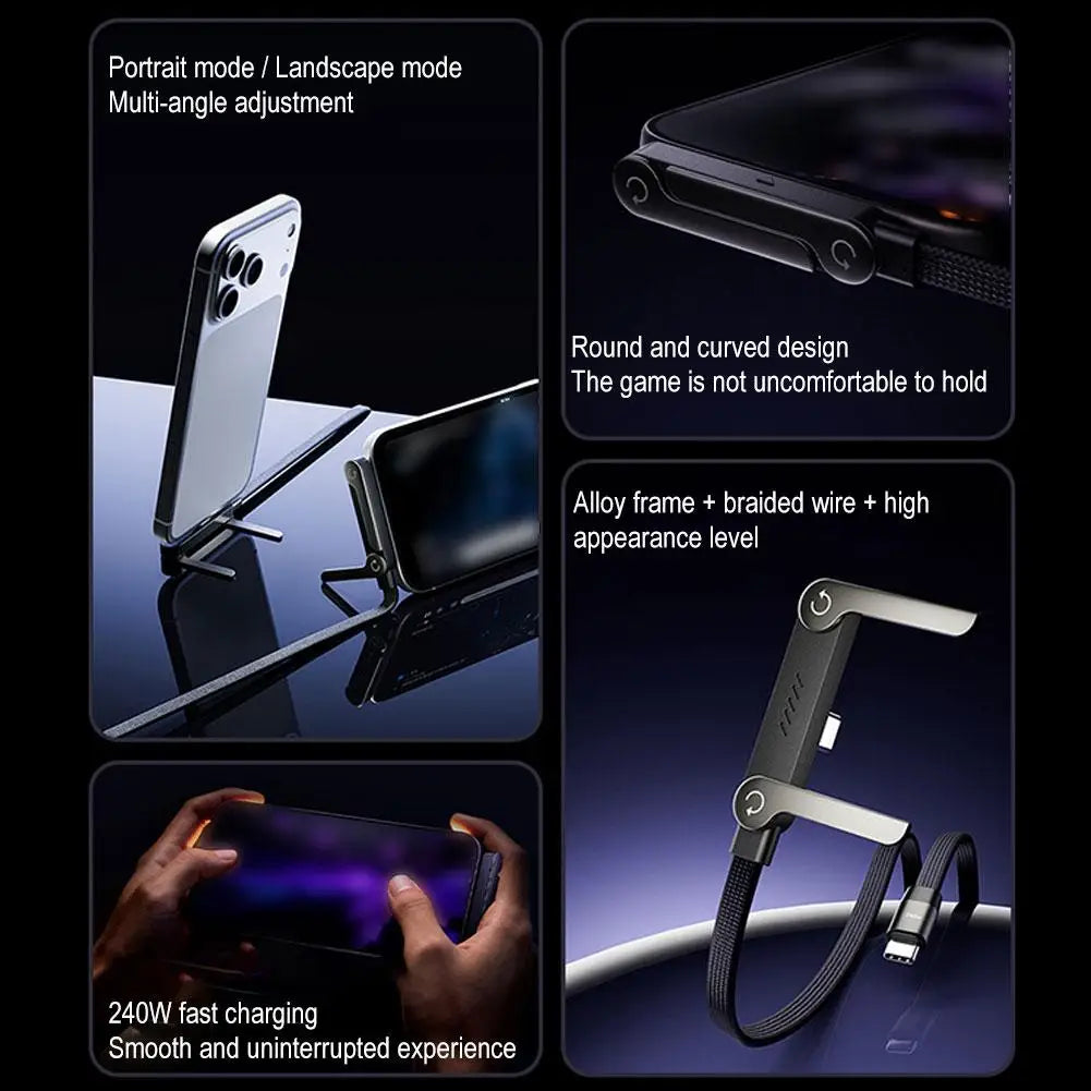 240W Fast Charging Cable Phone Stand 360° Rotation 2-in-1