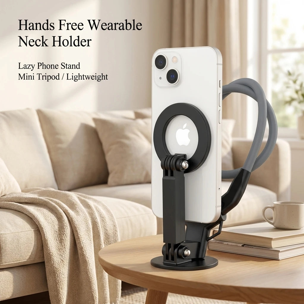 Magnetic Neck Phone Holder – Hands-Free MagSafe Tripod Stand