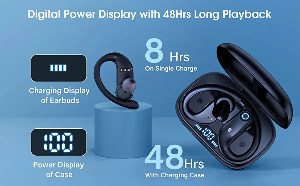 GDLYL Ear Hook Wireless Earbuds - 48H Playtime | Wireless Charging Case