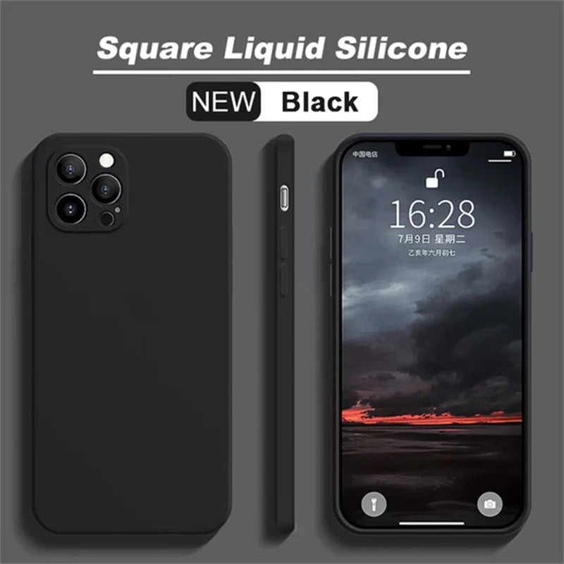 Square Liquid Silicone iPhone Case | Camera Lens Protection Matte Cover iPhone 15–11 XS XR X