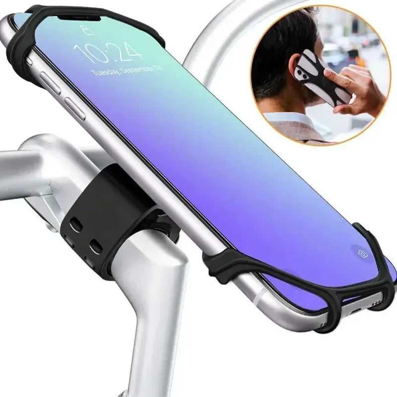360 Rotatable Silicone Bike & Motorcycle Phone Holder – Universal Handlebar Mount