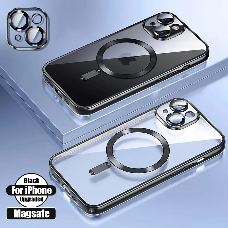 BYGJMY Clear Plating MagSafe Case for iPhone 16 Plus 15 14 13 12 11 Pro Max — iPhone 16 Plus Clear MagSafe Case