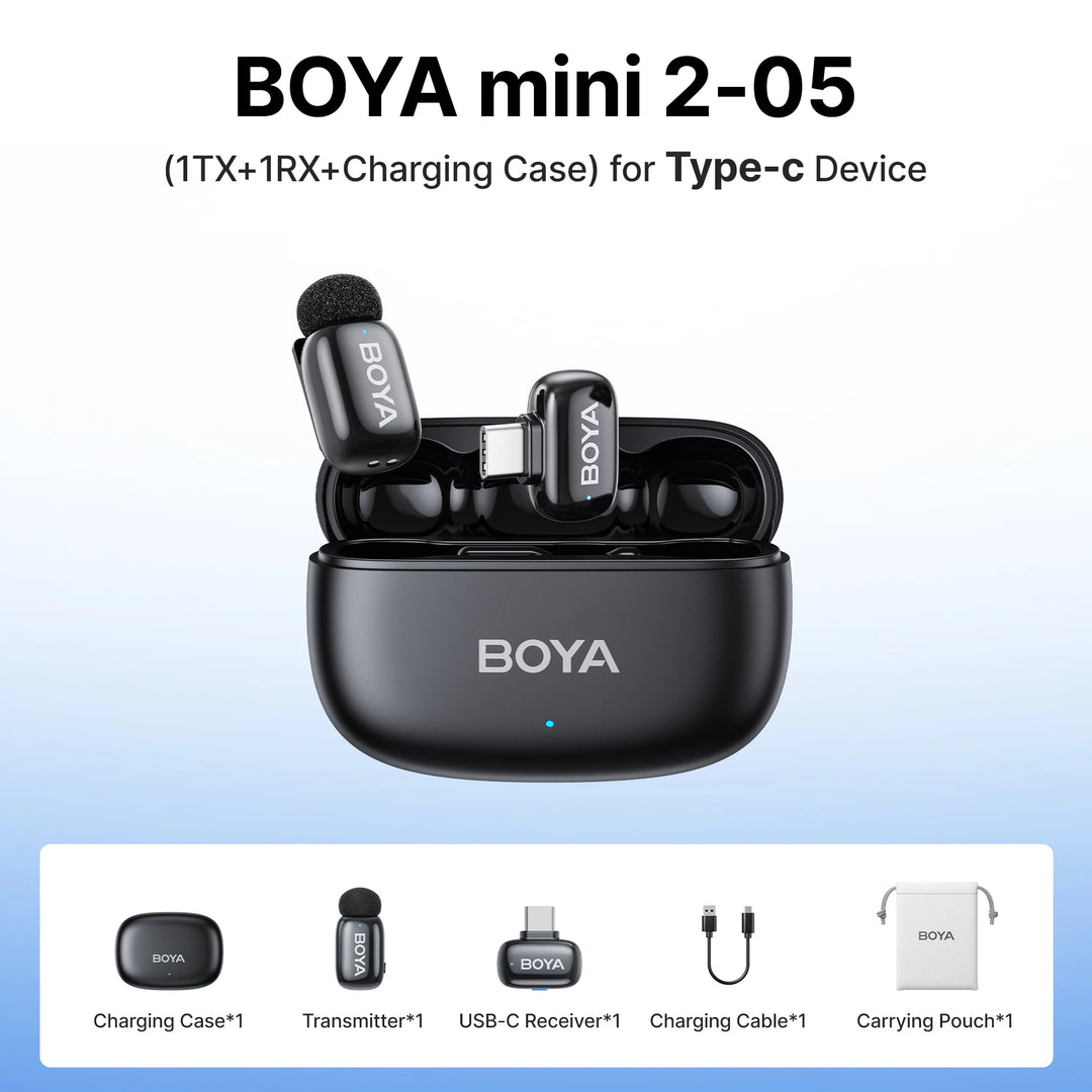 BOYA Mini 2 Wireless Lavalier Mic | AI Noise Cancellation 24-Bit for iPhone Android