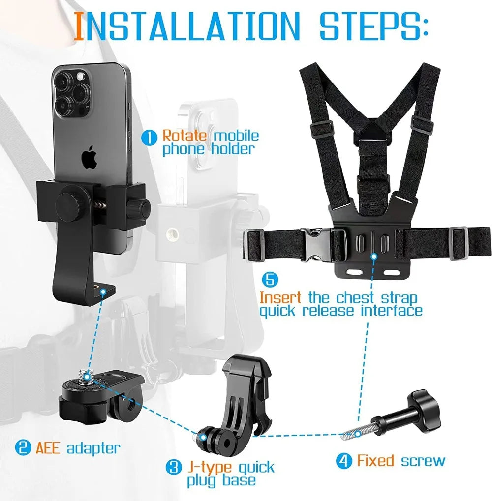 POV Chest Phone Mount Adjustable Strap Clip Opansten