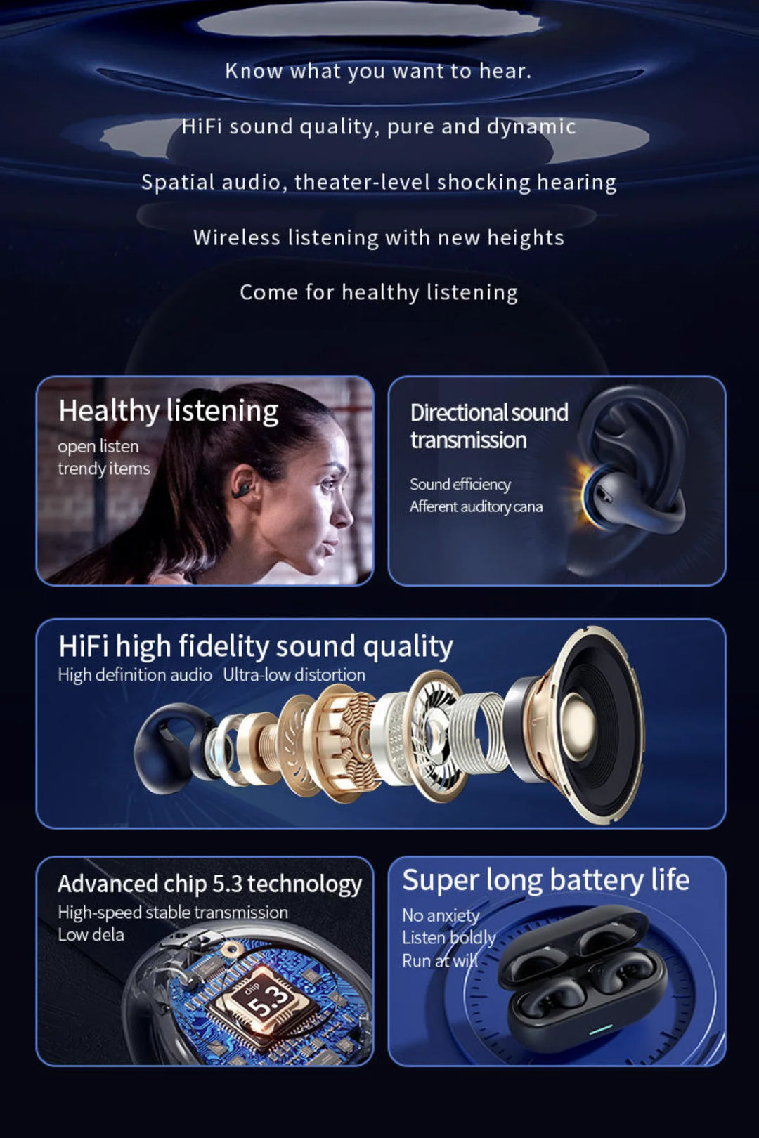 BUNKIMX A02 Wireless Ear Hook Earbuds