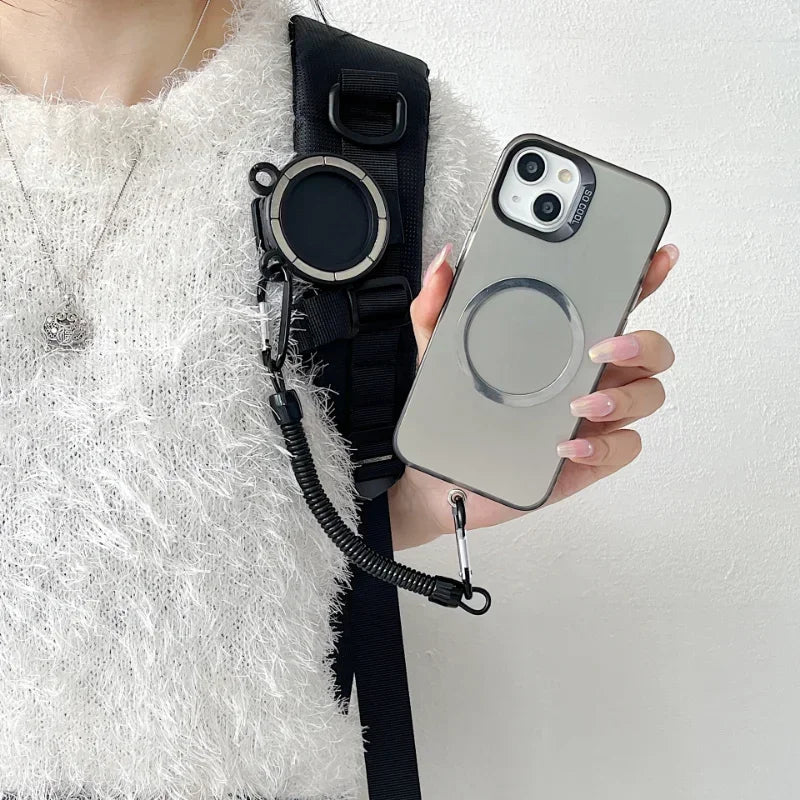 MagSafe Clip Belt Phone Holder | Metal Hook & Spring Tether for iPhone
