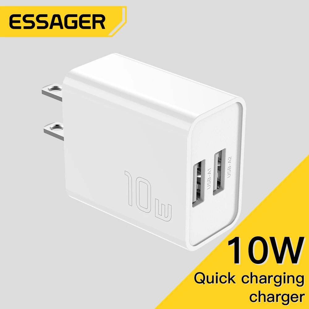 Dual USB Wall Charger 10W by Essager US Plug Travel Adapter Compatible with iPhone and Android