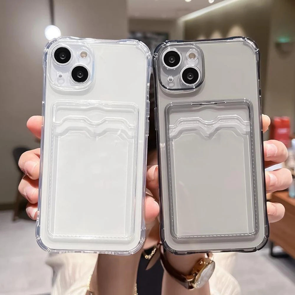 Transparent iPhone Case with Card Slot - Slim Shockproof Cover