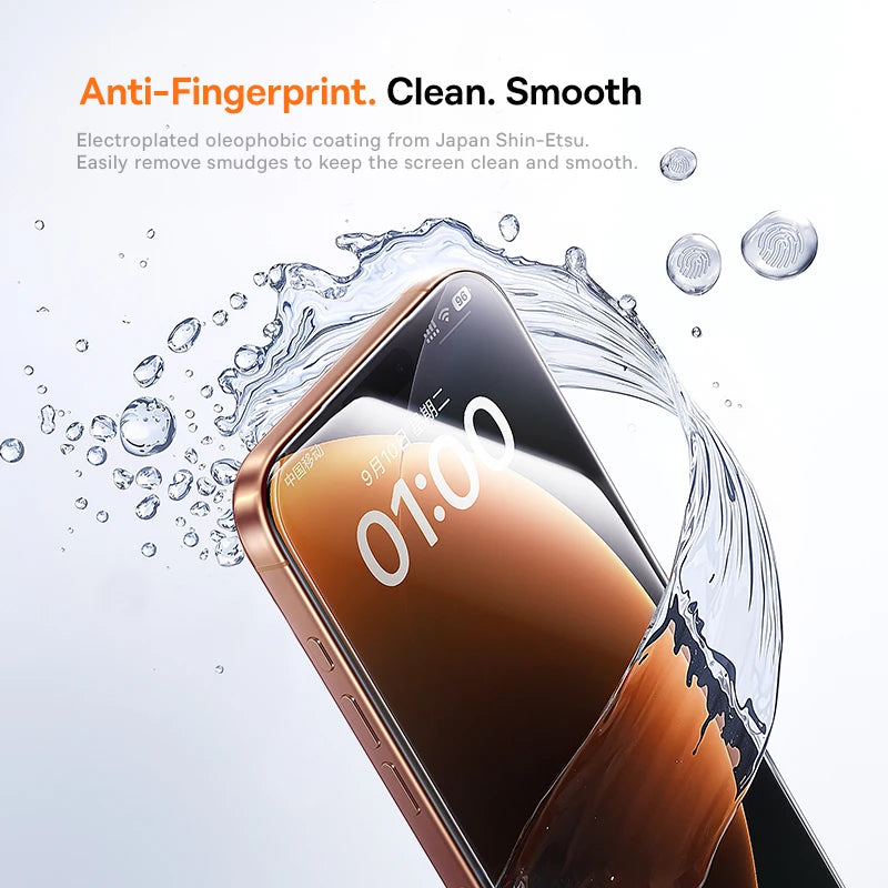 Baseus Crystal HD Tempered Glass iPhone 17 16 15 14 13 12 Pro Max Anti-Spy Dust-Free 0.33mm 95% Clear
